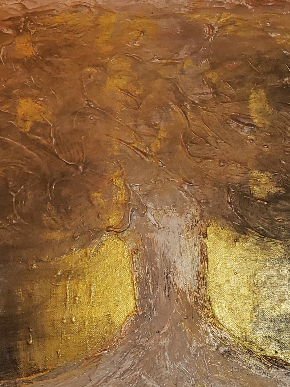 Original Hand Painted Textured Tree Painting in Brown and Gold